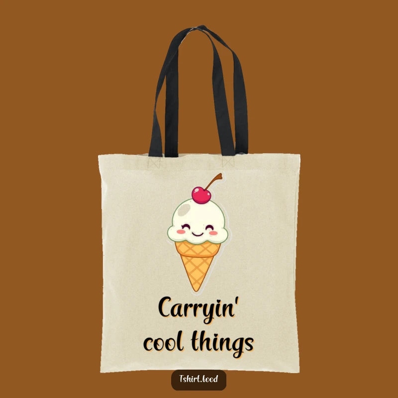 Funny Grinning Ice Cream Cone Tote Bag - Spacious Slippery Carry-All