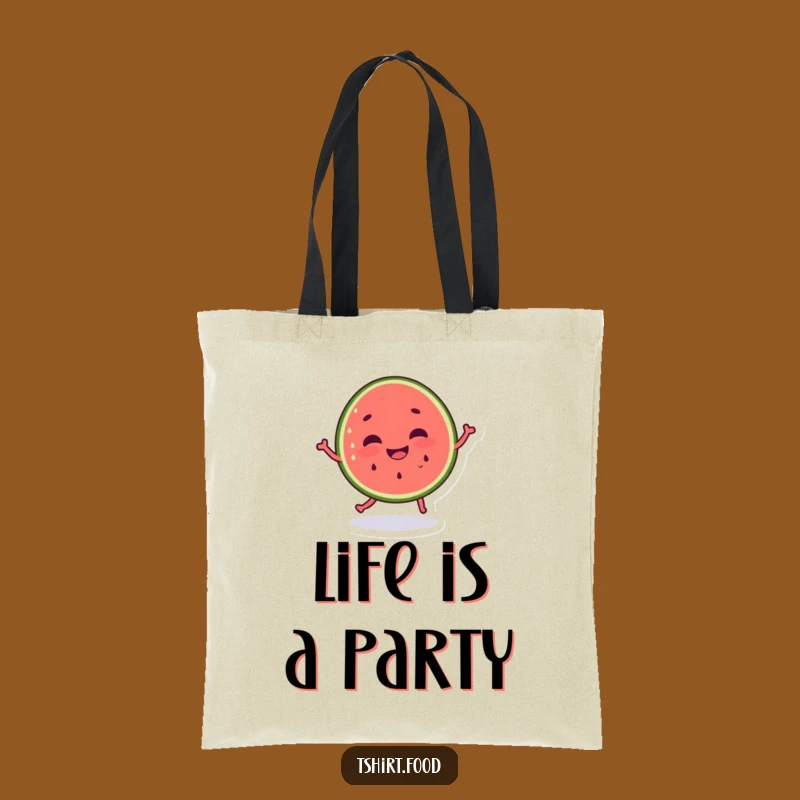 Funny Dancing Watermelon Tote Bag with Silly Grin, Eco-Friendly Funny Gift